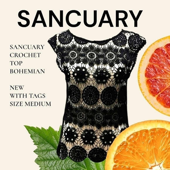 ANTHROPOLOGIE SANCTUARY,  BLACK LACE EMBROIDERY  BOHEMIAN  TOP. - Picture 1 of 5